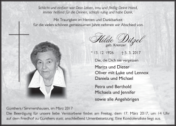 Traueranzeige von Hilde Ditzel 