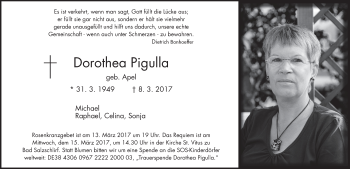 Traueranzeige von Dorothea Pigulla 