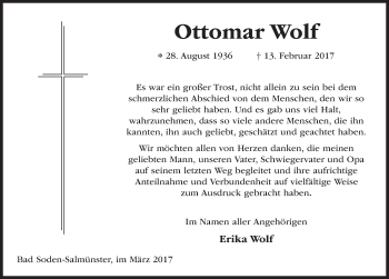 Traueranzeige von Ottomar Wolf 