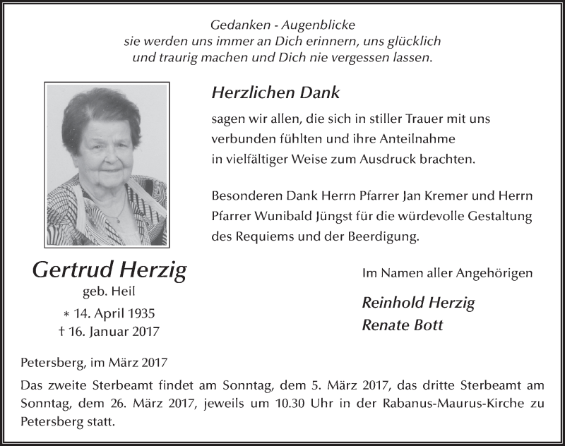  Traueranzeige für Gertrud Herzig vom 04.03.2017 aus 