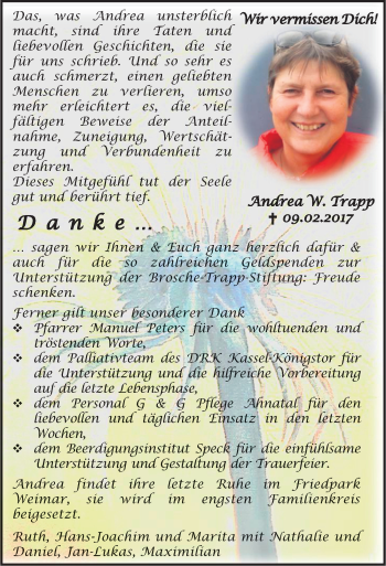 Traueranzeige von Andrea W. Trapp 