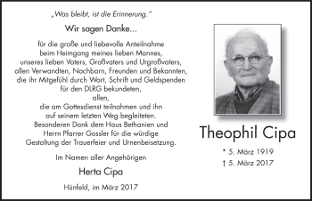 Traueranzeige von Theophil Cipa 
