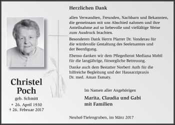 Traueranzeige von Christel Poch 
