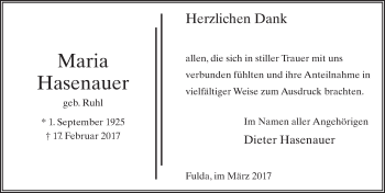Traueranzeige von Maria Hasenauer 