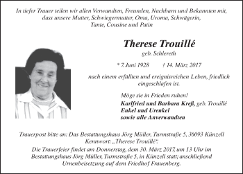 Traueranzeige von Therese Trouillé 