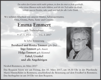 Traueranzeige von Emma Emmert 