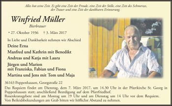 Traueranzeige von Winfried Müller 