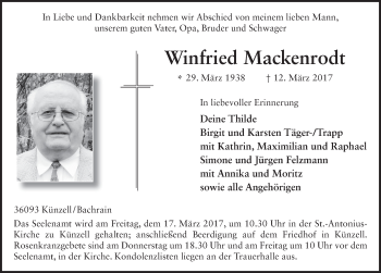 Traueranzeige von Winfried Mackenrodt 