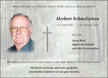 Traueranzeige von Herbert Schmelzeisen 