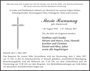 Traueranzeige von Maria Breunung 