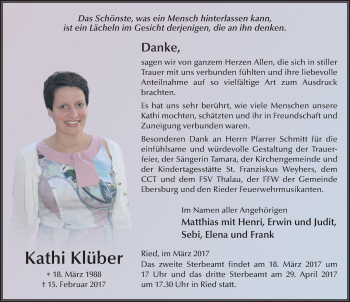 Traueranzeige von Katharina Klüber 