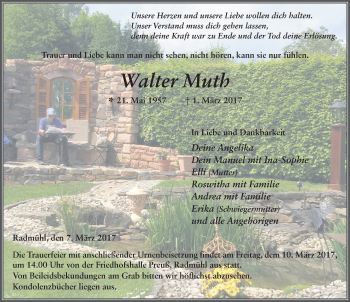 Traueranzeige von Walter Muth 