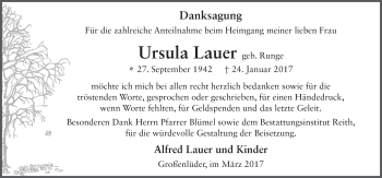 Traueranzeige von Ursula Lauer 