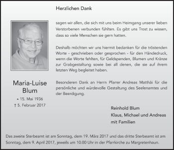 Traueranzeige von Maria-Luise Blum 