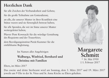 Traueranzeige von Margarete Schmitt 