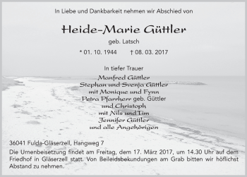 Traueranzeige von Heide-Marie Güttler 