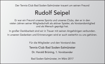 Traueranzeige von Rudolf Seipel 