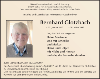 Traueranzeige von Bernhard Glotzbach 
