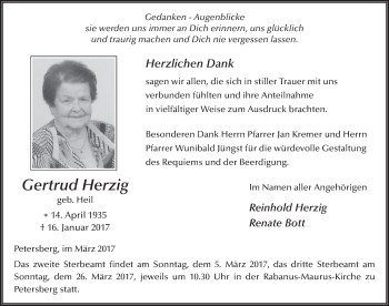 Traueranzeige von Gertrud Herzig 