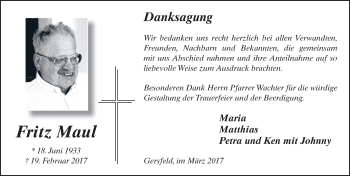 Traueranzeige von Fritz Maul 