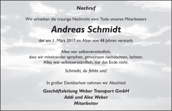Traueranzeige von Andreas Schmidt 