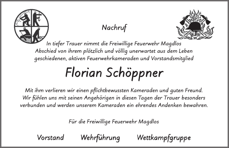  Traueranzeige für Florian Schöppner vom 28.03.2017 aus 