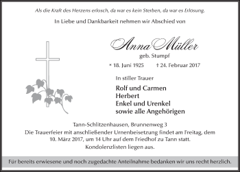 Traueranzeige von Anna Müller 