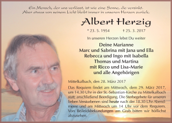 Traueranzeige von Albert Herzig 