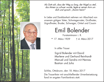 Traueranzeige von Emil Bolender 