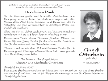 Traueranzeige von Gundi Otterbein 