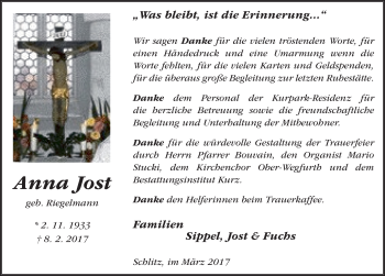 Traueranzeige von Anna Jost 