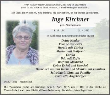Traueranzeige von Inge Kirchner 