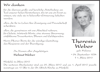 Traueranzeige von Theresia Weber 