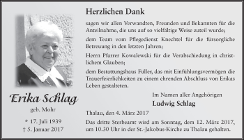 Traueranzeige von Erika Schlag 