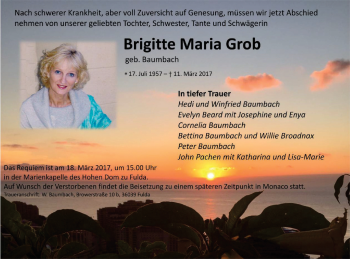 Traueranzeige von Brigitte Maria Grob 