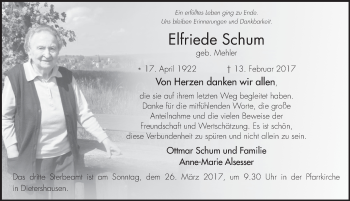 Traueranzeige von Elfriede Schum 