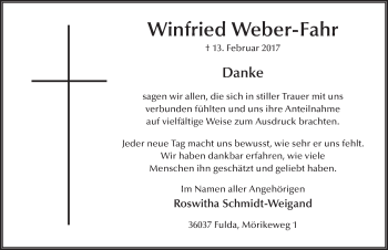 Traueranzeige von Winfried Weber-Fahr 