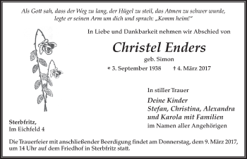 Traueranzeige von Christel Enders 