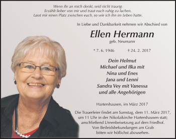Traueranzeige von Ellen Hermann 