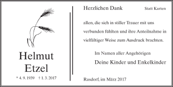 Traueranzeige von Helmut Etzel 