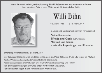 Traueranzeige von Willi Bihn 