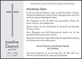 Traueranzeige von Josefine Dietrich 