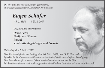 Traueranzeige von Eugen Schäfer 
