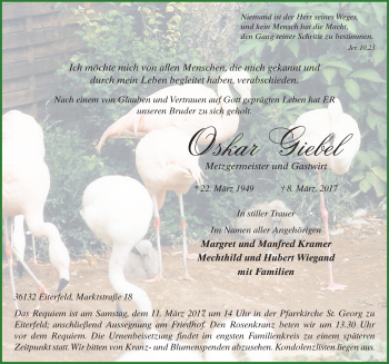Traueranzeige von Oskar Giebel 