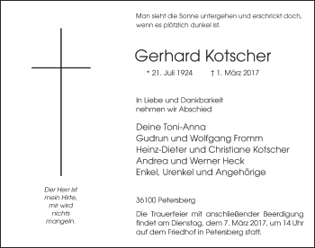 Traueranzeige von Gerhard Kotscher 