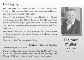 Traueranzeige von Helmut Müller 