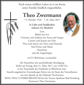 Traueranzeige von Theo Zwermann 