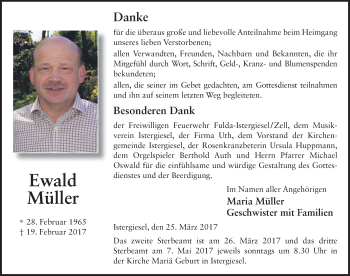 Traueranzeige von Ewald Müller 
