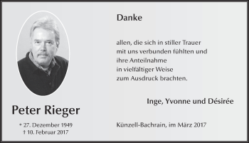 Traueranzeige von Peter Rieger 