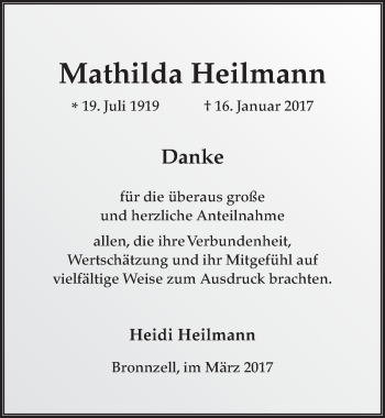 Traueranzeige von Mathilda Heilmann 